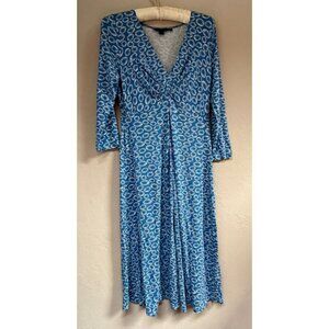 Boden Womens Jersey Stretch Midi Skater Dress 12R Blue Geometric Classic Preppy